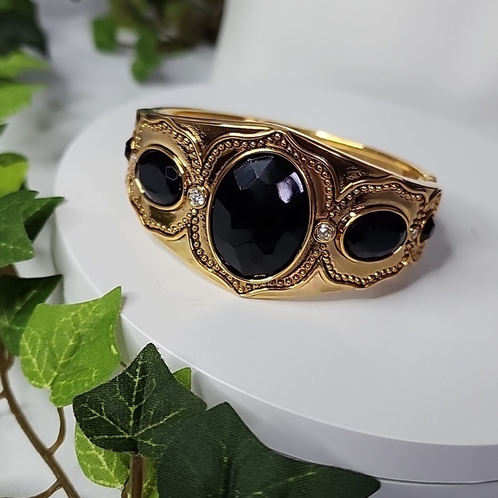 Gold and Black Hinge / Clamper Style Bracelet New